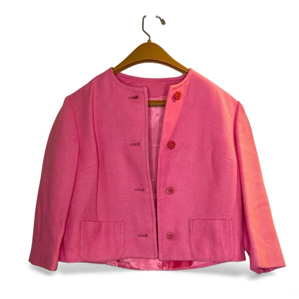Rare Vintage MCM Pink 3/4 Sleeve Button Down Cropped Blazer Jacket Lined Pockets